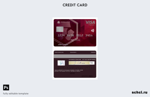 цифровая загрузка шаблона карты Visa Platinum Банка Монако Монако